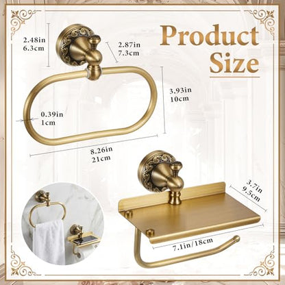 2 Pcs Antique Brass Toilet Paper Holder Towel Ring Set, Vintage Bathroom Hardware, Wall Mounted Toilet Tissue Holder Hand Towel Ring, Rustproof Brass Bathroom Accessories(with Phone Shelf) - style: with Phone Shelf