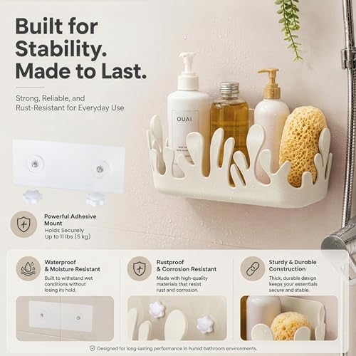 Vigar Shower Organizer 2 Pack, Adhesive Shower Caddy, Gray | No Drill Shower Shelf, Hooks and Drainage Holes, Wall Mounted Bathroom Storage for Shampoo, Soap and Bath Accessories