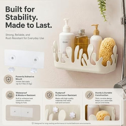 Vigar Shower Organizer 2 Pack, Adhesive Shower Caddy, Gray | No Drill Shower Shelf, Hooks and Drainage Holes, Wall Mounted Bathroom Storage for Shampoo, Soap and Bath Accessories
