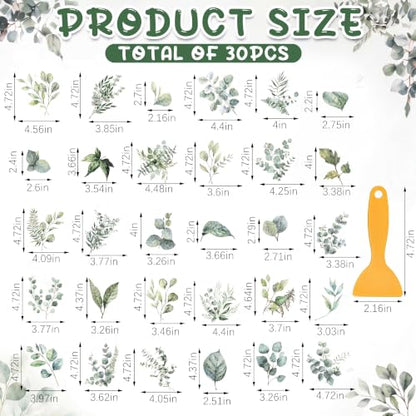 Fullhawl 30 Pcs Eucalyptus Non Slip Bathtub Stickers Green Eucalyptus Anti Slip Shower Stickers Shower Floor Nonslip Sticker Applique Adhesive Decals Treads with Scraper for Bathtub Bathroom Floor - style: Eucalyptus