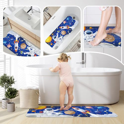 SHUCHING Baby Bath Mat for Tub Non Slip-40x16 Inch, Space Astronaut | Bathtub Mat for Kids & Toddler Mold Free, Long Shower Mat for Inside Shower with Suction Cup, Machine Washable - color: Space