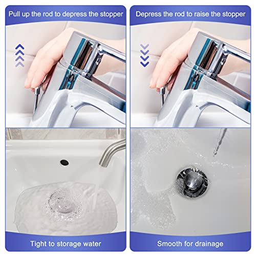 Enhon 3 Pack Pop up Stoppers Compatible with Moen Drain Components | Chrome Bathroom Sink Drain Plunger, 4-7/8 Tall, 1-1/4 Cap Dia, with 1 Mounting Hole and Gasket Seal, Compatible with 88994