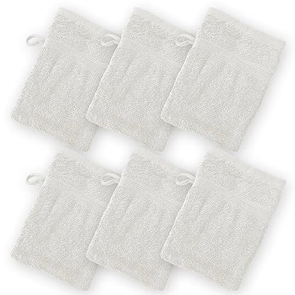 High Rise Stripe 6 Pack 6 x 8.5 Wash Mitt Set, Low Twist, Highly Absorbent, Gentle Hand and Face Cloth, European Style with Loop, White - color: White