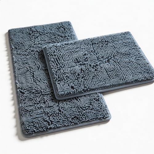 Blue Bathroom Rugs Chenille Bath Mats Set 2 Piece Extra Soft and Absorbent Shaggy Rugs, Machine Wash and Dry, Perfect Plush Bath Mats for Tub, Shower, Bathroom Decor, Washable Carpets Set - color: Light Blue