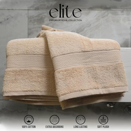 ELITE Emporium Home Collection 8-Piece Cotton Bath Towel Set - Ultra Soft, 550 GSM, Quick-Dry Towels - Bath Sheet, Bath Towels, Hand Towels, Washcloths, Bath Mat - Luxury Bathroom Towel Set (Beige) - color: Beige