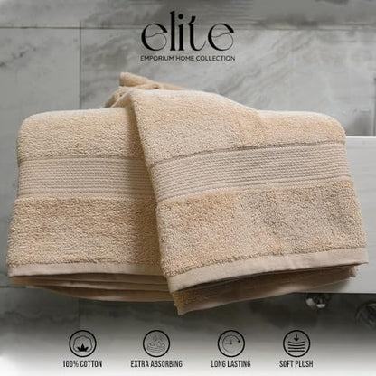 ELITE Emporium Home Collection 8-Piece Cotton Bath Towel Set - Ultra Soft, 550 GSM, Quick-Dry Towels - Bath Sheet, Bath Towels, Hand Towels, Washcloths, Bath Mat - Luxury Bathroom Towel Set (Beige) - color: Beige