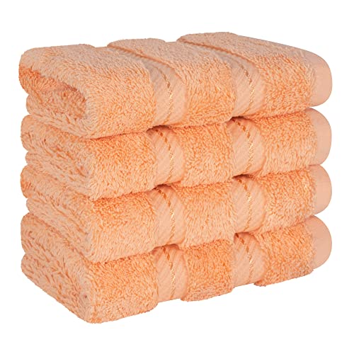 American Soft Linen 100% Cotton Luxury Turkish Towels, 4 PC Washcloth Set | Soft Absorbent Quick Dry OEKO Tex Standard 100 Certificated Durable Machine Washable Premium Hotel Quality - color: Malibu Peach, size: 13"x13"