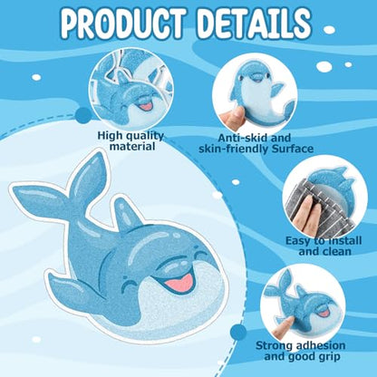 Yaomiao 24 Pcs Dolphin Non Slip Bathtub Stickers with Scraper | Shiny, Sparkle, Glitter, Peva, 4.53inch, Easy Apply, No Residue, for Bathroom, Shower Stairs Floor, Safety, Cute, Grip - style: Dolphin
