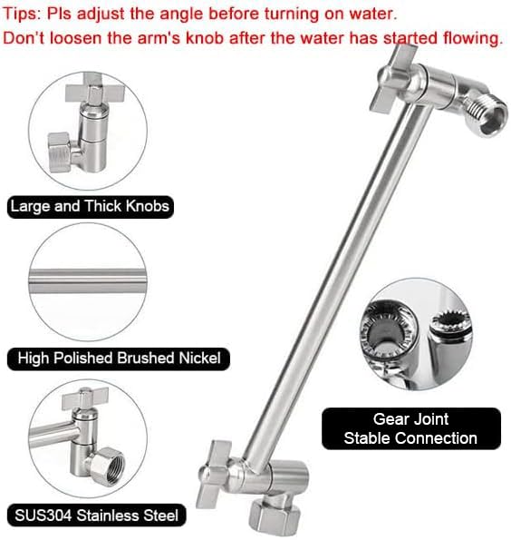 NearMoon Rain Shower Head with 11'' Adjustable Arm, High Pressure Stainless Steel Rainfall Shower, Ultra-Thin Design - Pressure Boosting (10 Inch, Nickel) - color: Nickel, size: 10 Inch