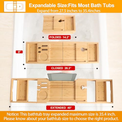 Banlilu Premium Natural Bamboo Expandable Bathtub Tray Caddy, Luxury Spa-Like Experience, Adjustable, Sturdy, Non-Slip, Foldable - color: Premium Natural