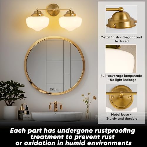 2 Light Bathroom Vanity Light, Bathroom Light Fixture with Milky White Glass Shade and Matte Brass Finish, Vanity Lights for Bathroom, Brushed Gold Vanity Light - color: Milky white, size: Butterfly Double-Ended
