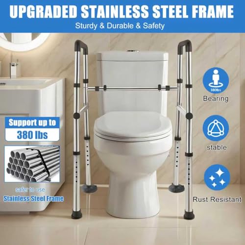 Toilet Safety Rails, Adjustable Toilet Safety Frame & Rails, Toilet Safety Rail for Elderly Adults