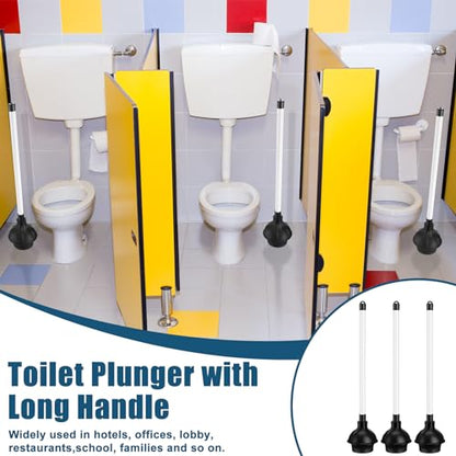 Hushee 4 Pcs Toilet Plungers Bulk Heavy Duty Commercial Plunger Double Thrust Rubber Force Cup with Handle for Bathroom Showers Kitchens Hotel 20.3" x 4.5"