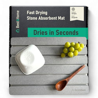 Stone Drying Mat for Kitchen Counter - Grey 12x16In Dish Drying Mat - Foldable Diatomite Stone Dish Rack - Absorbent Diatomaceous Earth Non-Slip Tray for Bathroom