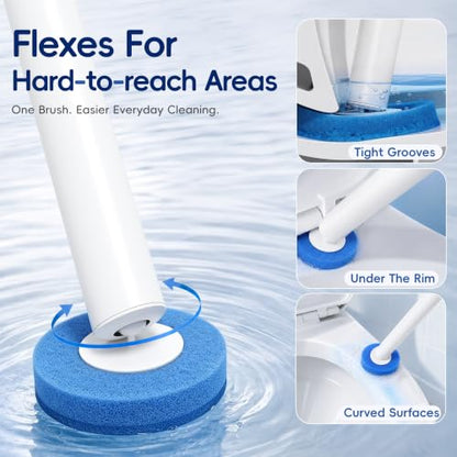 Toilet Bowl Cleaning Wand, Disposable Toilet Brush Kit with Replacement Heads and Press Button Handle (Toilet Brush + 14 Refills)