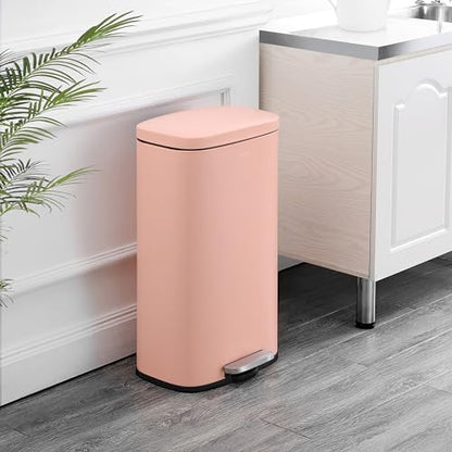 happimess Curtis 8 Gal Step Trash Can Soft Close 25", Flamingo Pink | Iron Construction, Satin Finish, Removable Liner, Steel Pedal, 20 Trash Bags Included, Kitchen Office Bin - color: Flamingo Pink