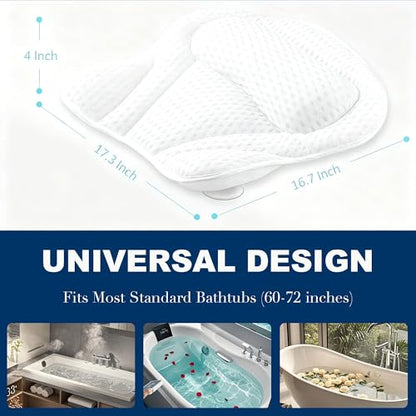 YHan Luxury Bath Pillow for Tub - 4D Mesh Bathtub Pillows for Head and Neck Support with 6 Suction Cups, Washable Spa Bath Accessories & Relaxing Gifts for Women
