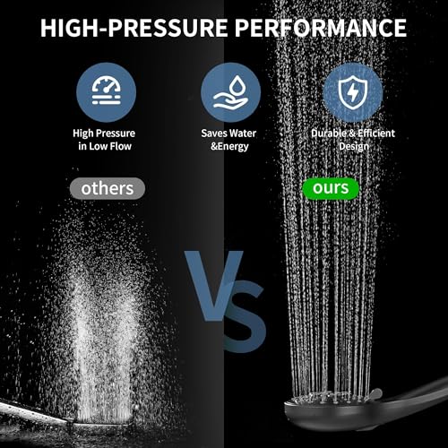 BRIGHT SHOWERS Stainless Steel Slide Bar Grab Rail Set Ada Compliant, 5-Spray Handshower with Slide Bar Kit – Includes Handheld Shower Head and 69-Inch Hose, Matte Black - color: Matte Black