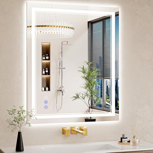 30"x36" LED Bathroom Mirror with Lights, Anti-Fog, Backlit + Front Lit, Dimmable, Led Vanity Mirror for Wall, Lighted Bathroom Mirror, 3 Colors, Shatter-Proof Tempered Glass - size: 30"L x 36"W