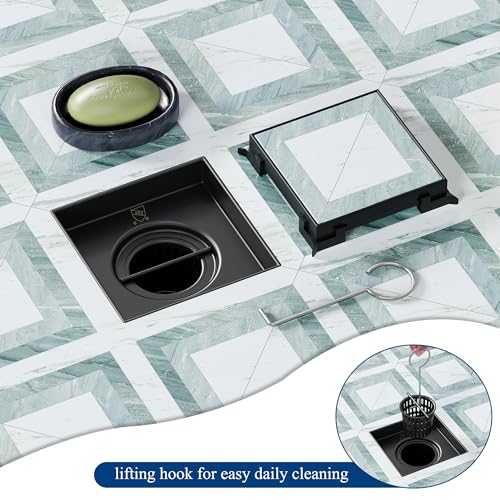 Neodrain 4 in Black Square Shower Drain with Removable Tile Insert Grate | 304 Stainless Steel Tile Square Drain, Hidden Drain,Easy to Clean, Waterproof & Sturdy Shower Drain, CUPC Certified - color: Matte Black, size: 4 IN
