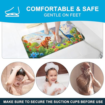Baby Bath Mat for Tub Non Slip Kids Bath Mat - 40''x16'' Extra Long Cartoon Turtle Baby Bath Tub Mat Eco-Friendly Toddler Bath Mats with Suction Cups & Drain Holes, Easy to Clean & Easy Drying - color: Dinosaur