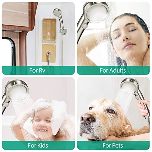 High Pressure Shower Head with Handheld, Brushed Nickel | On Off Shower for RV, Water Saving Shower Head with Stop Button and 3 Modes, Detachable RV Shower Head with Hose and Bracket - color: Brushed Nickel