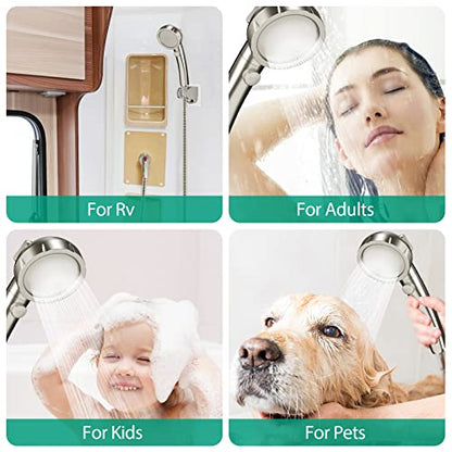 High Pressure Shower Head with Handheld, Brushed Nickel | On Off Shower for RV, Water Saving Shower Head with Stop Button and 3 Modes, Detachable RV Shower Head with Hose and Bracket - color: Brushed Nickel