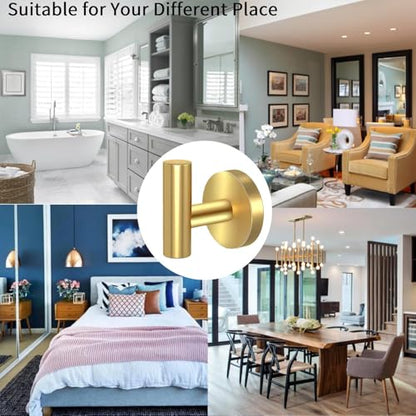 2 Pack Towel Hooks for Bathroom, Wall Mount Towel Holder, Wall Robe Stainless Steel Heavy Duty Door Hanger for Kitchen, Bedroom,Hotel,Pool,Coats, Golden - color: Gold