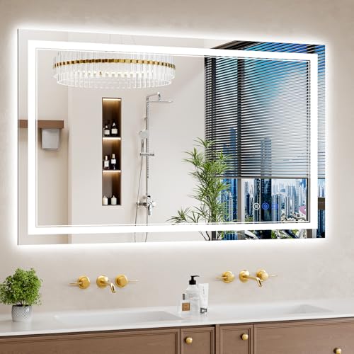 30"x48" LED Bathroom Mirror with Lights, Anti-Fog, Backlit + Front Lit, Dimmable, Led Vanity Mirror for Wall, Lighted Bathroom Mirror, 3 Colors, Shatter-Proof Tempered Glass - size: 30"L x 48"W