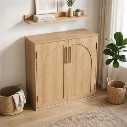 Sideboard Buffet Cabinet with Storage, 31.5" Modern Arched Accent Console Cabinet Credenza for Living Room Furniture Dining Room Entryway, Light Wood - color: Light Wood