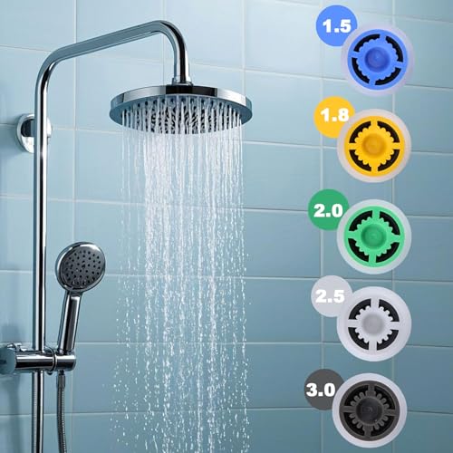 20pcs Multi Color Shower Head Flow Restrictors, Plastic GPM 1.5/1.8/2.0/2.5/3.0 Water Saver Faucet Adapters Shower Head Flow Limiter Water Pressure Reducer for Bathroom Toilet