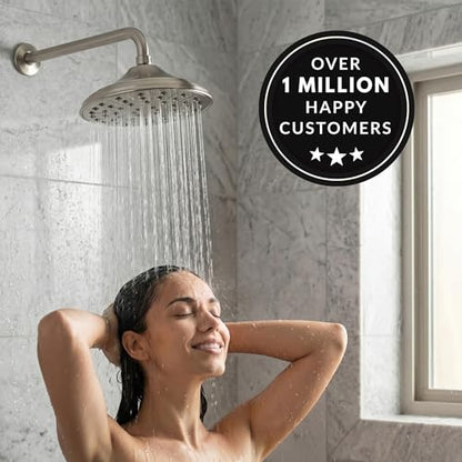 Rainfall Shower Head - 2.5 GPM - Brushed Nickel | 8 Inch Large Overhead Rain Showerhead With Self-Clean Nozzles, High Flow, Easy Install, Adjustable Brass Ball Joint - color: Brushed Nickel