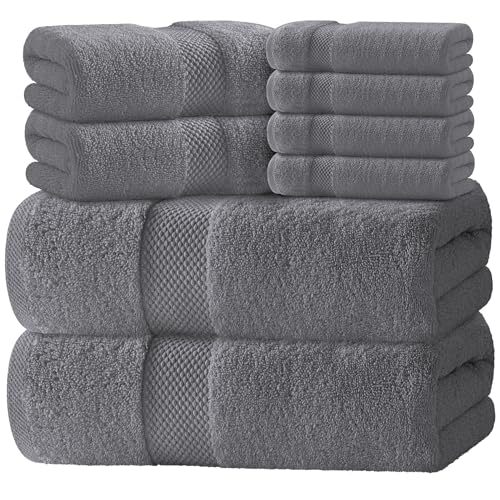White Classic Luxury Bath Towel Set of 8 Pieces - 100% Turkish Cotton Highly Absorbent Towels for Bathroom, 2 Luxury Bath Towels 700GSM, 2 Hand Towels, 4 Washcloths, Dark Gray - color: 03: Dark Gray