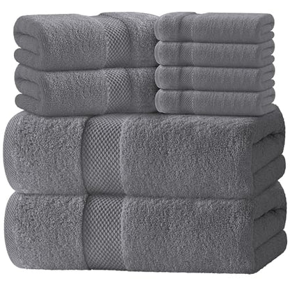 White Classic Luxury Bath Towel Set of 8 Pieces - 100% Turkish Cotton Highly Absorbent Towels for Bathroom, 2 Luxury Bath Towels 700GSM, 2 Hand Towels, 4 Washcloths, Dark Gray - color: 03: Dark Gray