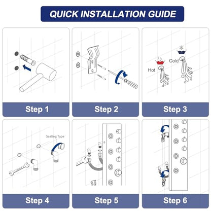 ROVATE Shower Panel Tower System with Adjustable 6 Body Jets, Brushed | Stainless Steel Shower Column with Height Adjustable Shower Arm, Self-Cleaning Rainfall Shower & Handheld, Rough-in Valve - color: Brushed Surface, style: 3-Function