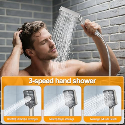 Shower System Modern Rain Brass Faucet Set With Valve and Diverter Shower Mixer With Handheld High Pressure Square Rainfall Shower Valve (12'' Wall Mount, Brushed Nickel) - color: Brushed Nickel, style: 12'' Wall Mount