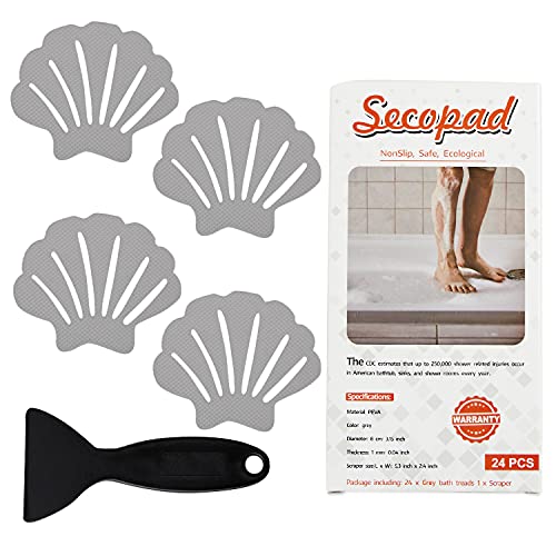 Secopad Non-Slip Bathtub Stickers, 24 PCS Shell Safety Bathroom Tubs Showers Treads Adhesive Decals Scraper (Gray) - color: Gray