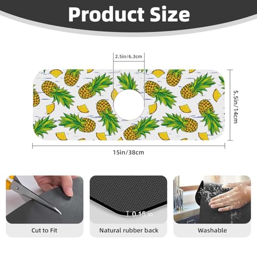 Pineapple Summer Pineapples Kitchen Sink Splash Guard Faucet Mat Super Absorbent Fast Drying Mat Sink Gadgets-Fast Drying Pad Sink Mat For Kitchen Bathroom (15" X 5.5" ) - color: Pineapple