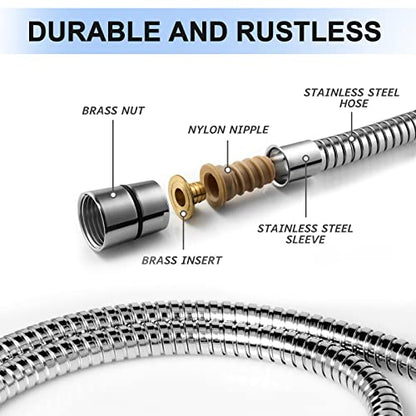 Eisinly Shower Hose, 79 Inches Extra Long Stainless Steel Handheld Shower Head Hose with Brass Insert and Nut, Flexible, Chrome