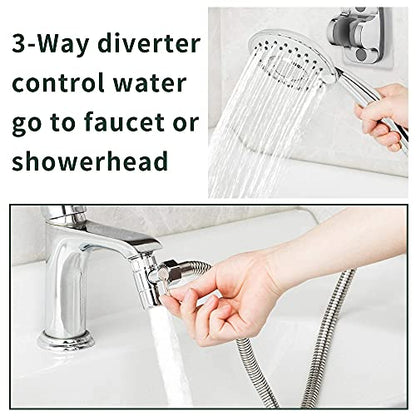 Sink Hose Shower Sprayer Attachment - Faucet Extension w/ 5 Adapters For Bathroom Bathtub, Kitchen Faucet, Utility Laundry Tub, Garden Hose Thread Spout For Delta, Moen, Kohler, American Standard - color: c-silver-big panel