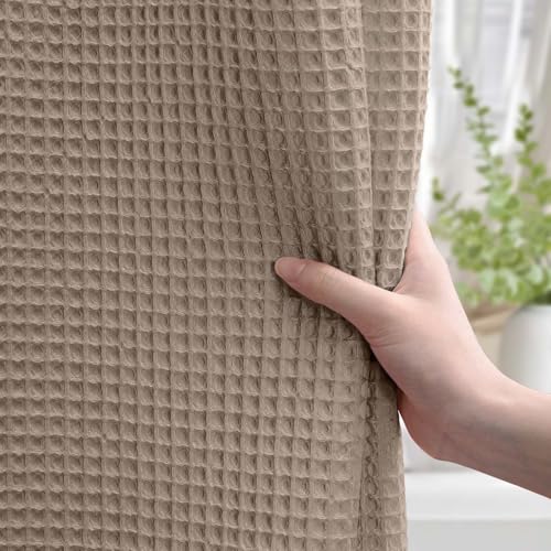 Waffle Weave Shower Curtain Heavyweight Cotton Fabric Beige 72Wx72L | Soft Cotton Cloth,3D Square Truely Waffle Washable, Hotel Luxury Spa, Shower Curtain Set for Bathroom 12 Plastic Hooks - color: Beige, size: Standard 72"W X 72"L