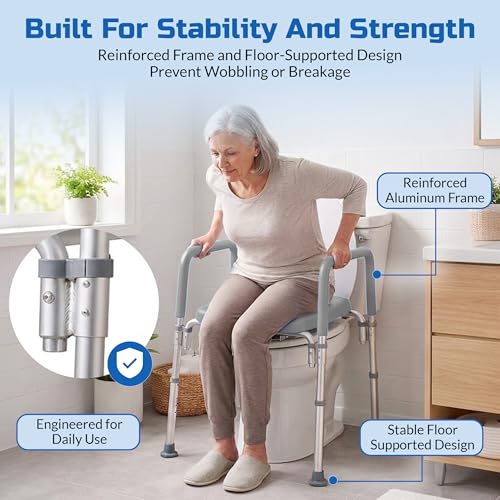 Ultimate Raised Toilet Seat with Handles, Padded, Armrests, Adjustable Height, Premium Elevated Toilet Seat for Elderly Bathroom Safety with Arms, Standard and Elongated Toilets, Gray - color: Gray