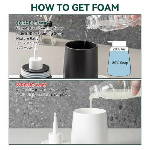 Black Foaming Soap Dispenser - Modern Ceramic Foam Hand Soap Dispenser Bathroom, 12 Oz Facial Cleanser Dispenser Bottle with Foam Pump, Refillable Wash Dish Dispenser for Kitchen - color: Black