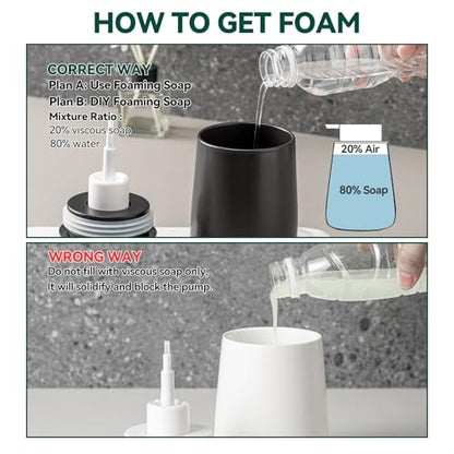 Black Foaming Soap Dispenser - Modern Ceramic Foam Hand Soap Dispenser Bathroom, 12 Oz Facial Cleanser Dispenser Bottle with Foam Pump, Refillable Wash Dish Dispenser for Kitchen - color: Black