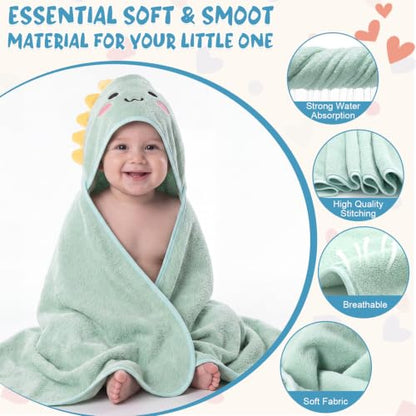 Tegeme 24 Pcs Large Hooded Baby Towel with Washcloths,Zoo Animals | Ultra Absorbent, Toddler, 6 Bath Towel, 18 Washcloths 10inch, Coral Fleece, Newborn, Infant, Boy, Girl, Baby Shower, Birthday - style: Zoo Animals