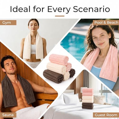 ZVH Hand Towels for Bathroom 6pcs 14X29.5inch,Quick Dry Microfiber,Super Soft,Hand Towels with Hanging Loops for Spa,Kitchen,Hotel (Pink+Beige+Brown, Set of 6) - color: Pink+beige+brown