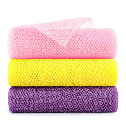 Extra-Long African Net Sponge 3Pk Multi-Color Exfoliating Scrub | Fast Drying African Bath Net, Gentle Exfoliating Scrub for Full Body & Back Spa Shower - color: Yellow,pink, Purple