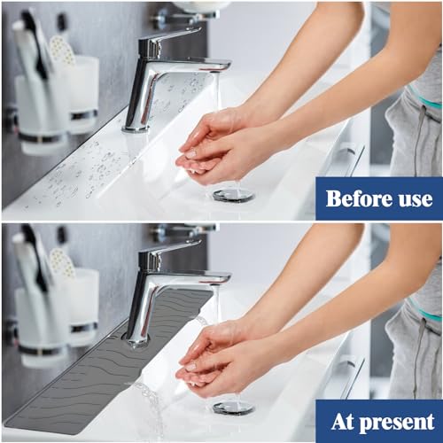 Kitchen Sink Splash Guard,Silicone Faucet Mat Splash Catcher,Kitchen Faucet Mat, Multipurpose for Kitchen Dish Drying Mats Sponge Holder and Bathroom Countertop Protect - color: Gray-5