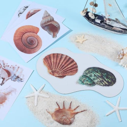 6 Pages Non Slip Bathtub Stickers Bulk Sea Shell Bath Tub Stickers | Includes Plastic Scraper, Self Adhesive Plastic, Ocean Animal Conch Design, Shower Bath Tub Floor Home Decoration - style: Shell 1