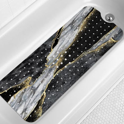 LNOND Marble Bath Tub Mat Non Slip, Extra Long 40 X 16 Inch Anti Slip Mat for Bathtub, Black Grey Luxury Marble Shower Mat with Drain Holes and Suction Cups, Machine Washable - color: Blue Luxury Marble